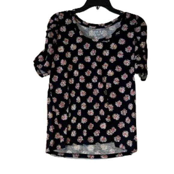 Loft Vintage Soft Navy & Pink Floral T-Shirt Puff Sleeves - Medium - Picture 2 of 4